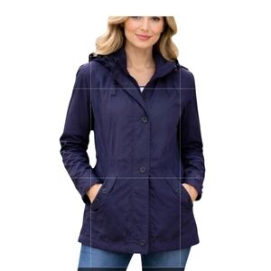 Lands’ End Navy Blue Nylon Jacket Removable Hood M (10/12)